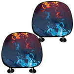 Red And Blue Fire Print Car Headrest Covers