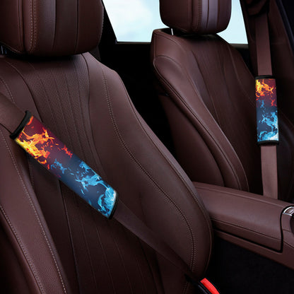 Red And Blue Fire Print Car Seat Belt Covers