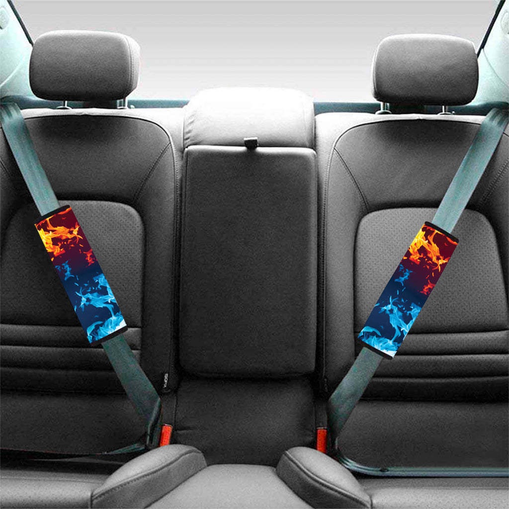 Red And Blue Fire Print Car Seat Belt Covers