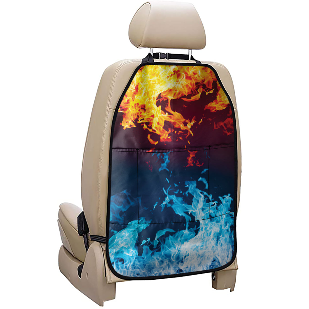Red And Blue Fire Print Car Seat Organizers
