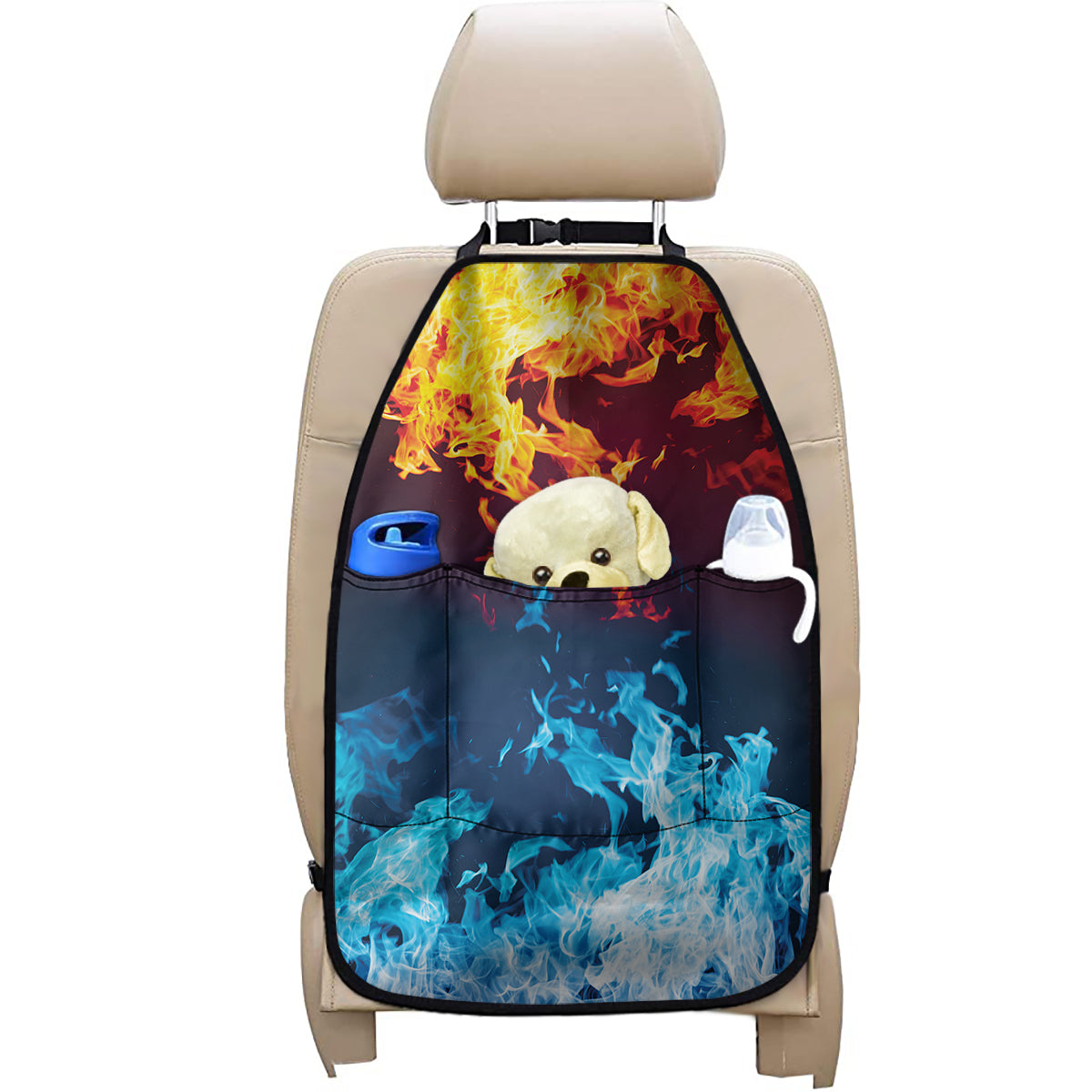Red And Blue Fire Print Car Seat Organizers