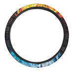 Red And Blue Fire Print Car Steering Wheel Cover
