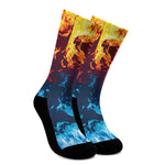 Red And Blue Fire Print Crew Socks