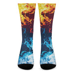 Red And Blue Fire Print Crew Socks