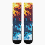 Red And Blue Fire Print Crew Socks