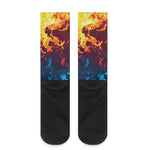 Red And Blue Fire Print Crew Socks