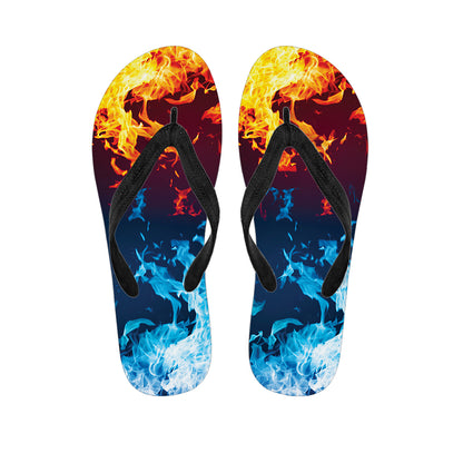 Red And Blue Fire Print Flip Flops