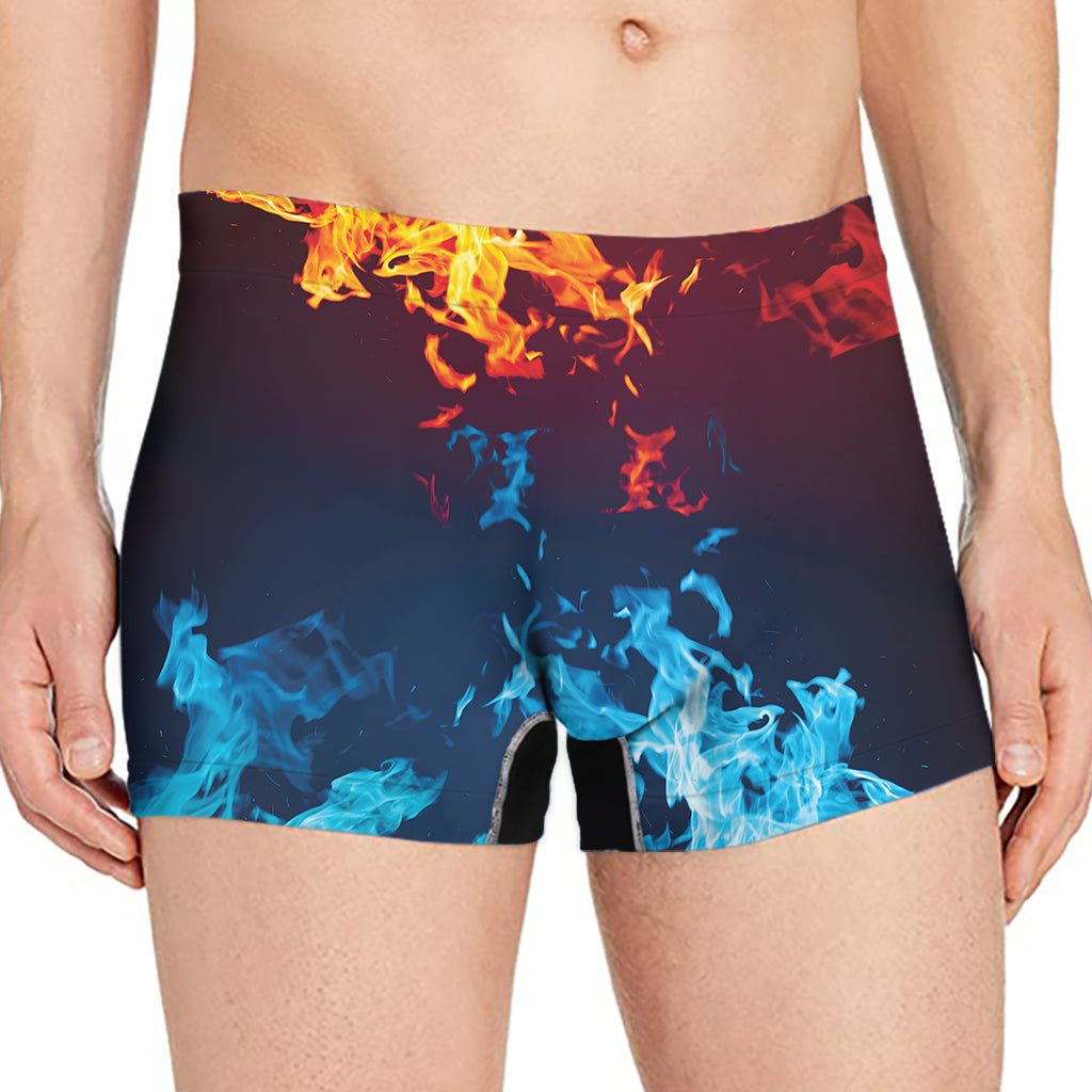 Red And Blue Fire Print Men's Boxer Briefs