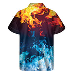 Red And Blue Fire Print Men's Short Sleeve Shirt