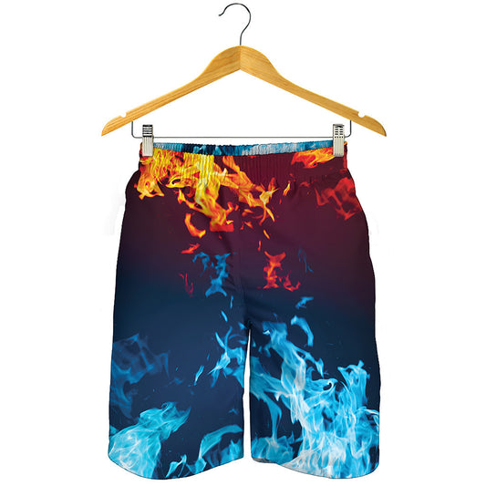 Red And Blue Fire Print Men's Shorts