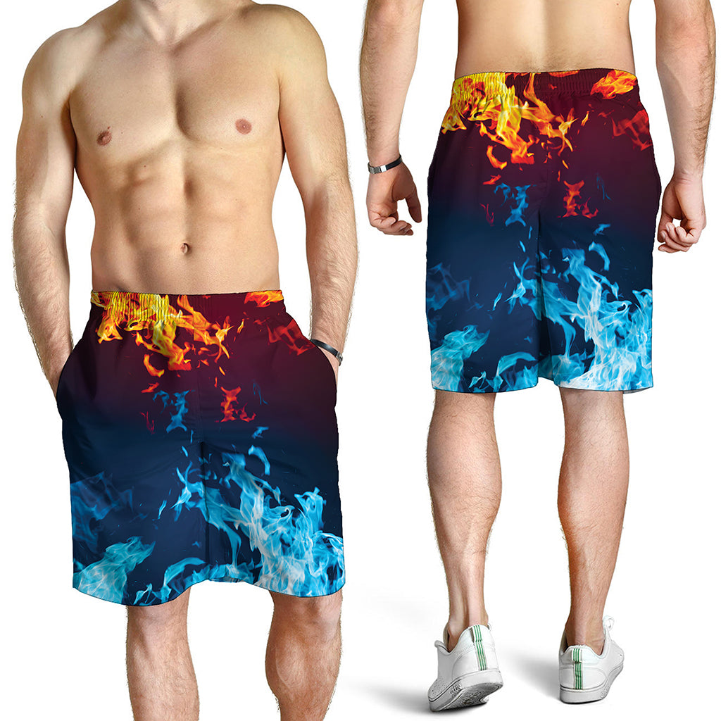 Red And Blue Fire Print Men's Shorts