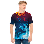 Red And Blue Fire Print Men's T-Shirt