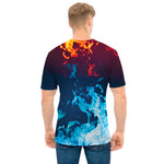 Red And Blue Fire Print Men's T-Shirt
