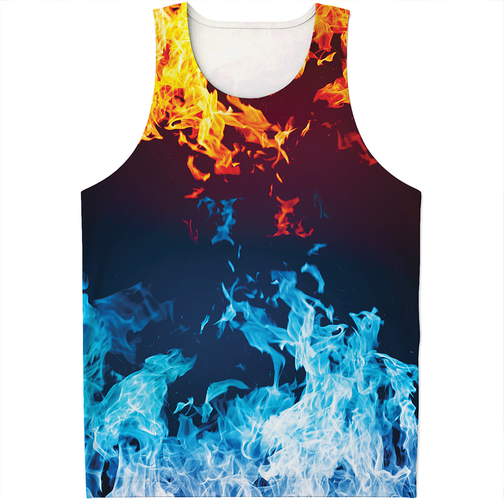 Red And Blue Fire Print Men's Tank Top