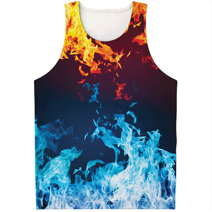 Red And Blue Fire Print Men's Tank Top