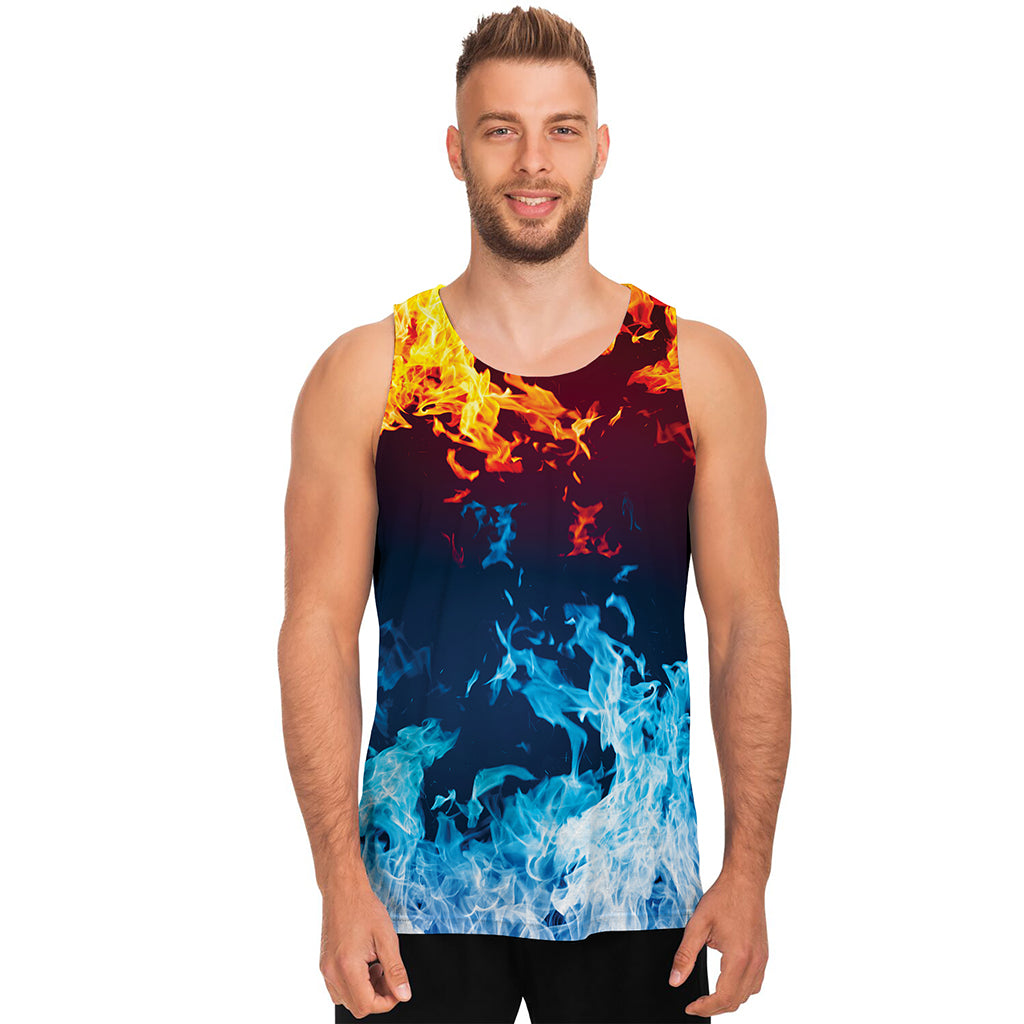 Red And Blue Fire Print Men's Tank Top