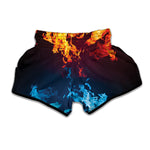 Red And Blue Fire Print Muay Thai Boxing Shorts