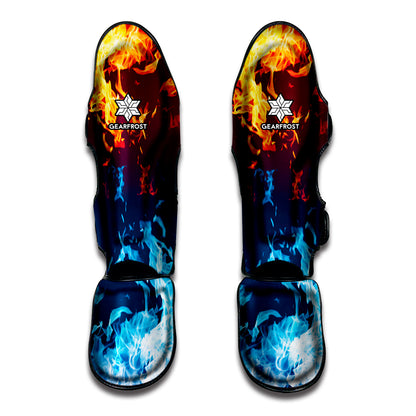 Red And Blue Fire Print Muay Thai Shin Guard