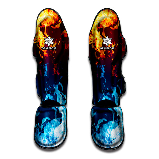 Red And Blue Fire Print Muay Thai Shin Guard