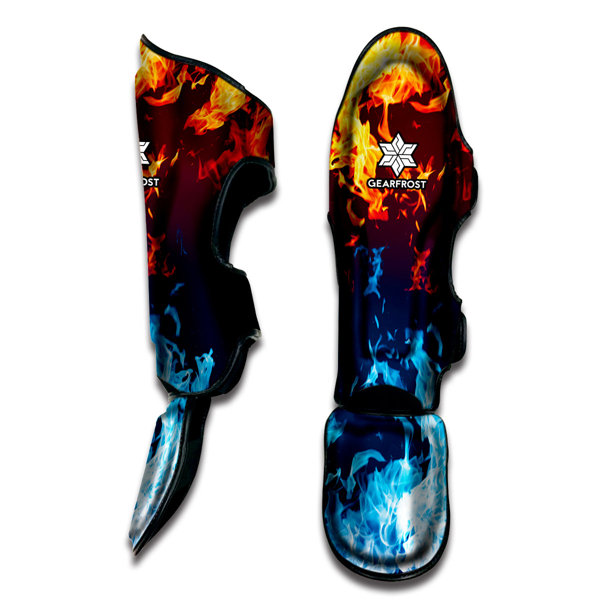 Red And Blue Fire Print Muay Thai Shin Guard