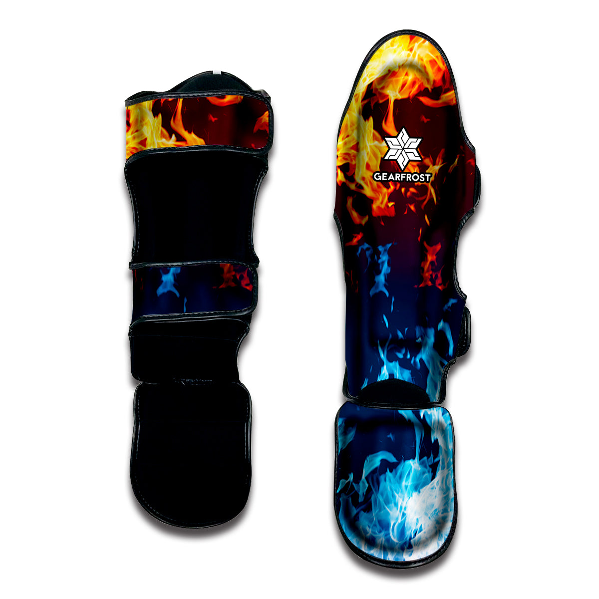 Red And Blue Fire Print Muay Thai Shin Guard