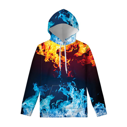 Red And Blue Fire Print Pullover Hoodie