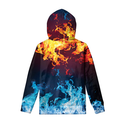 Red And Blue Fire Print Pullover Hoodie