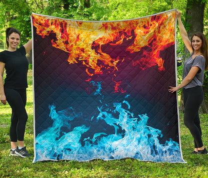 Red And Blue Fire Print Quilt