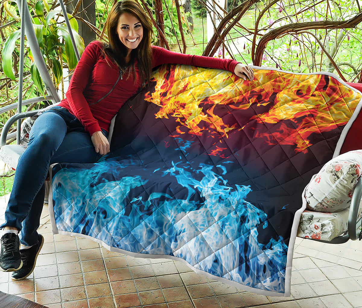 Red And Blue Fire Print Quilt