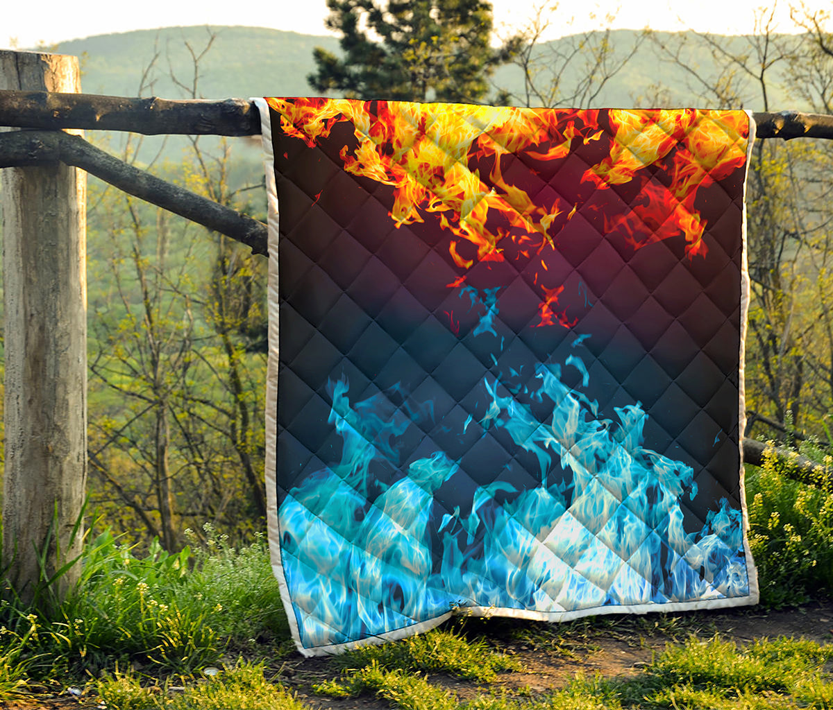 Red And Blue Fire Print Quilt