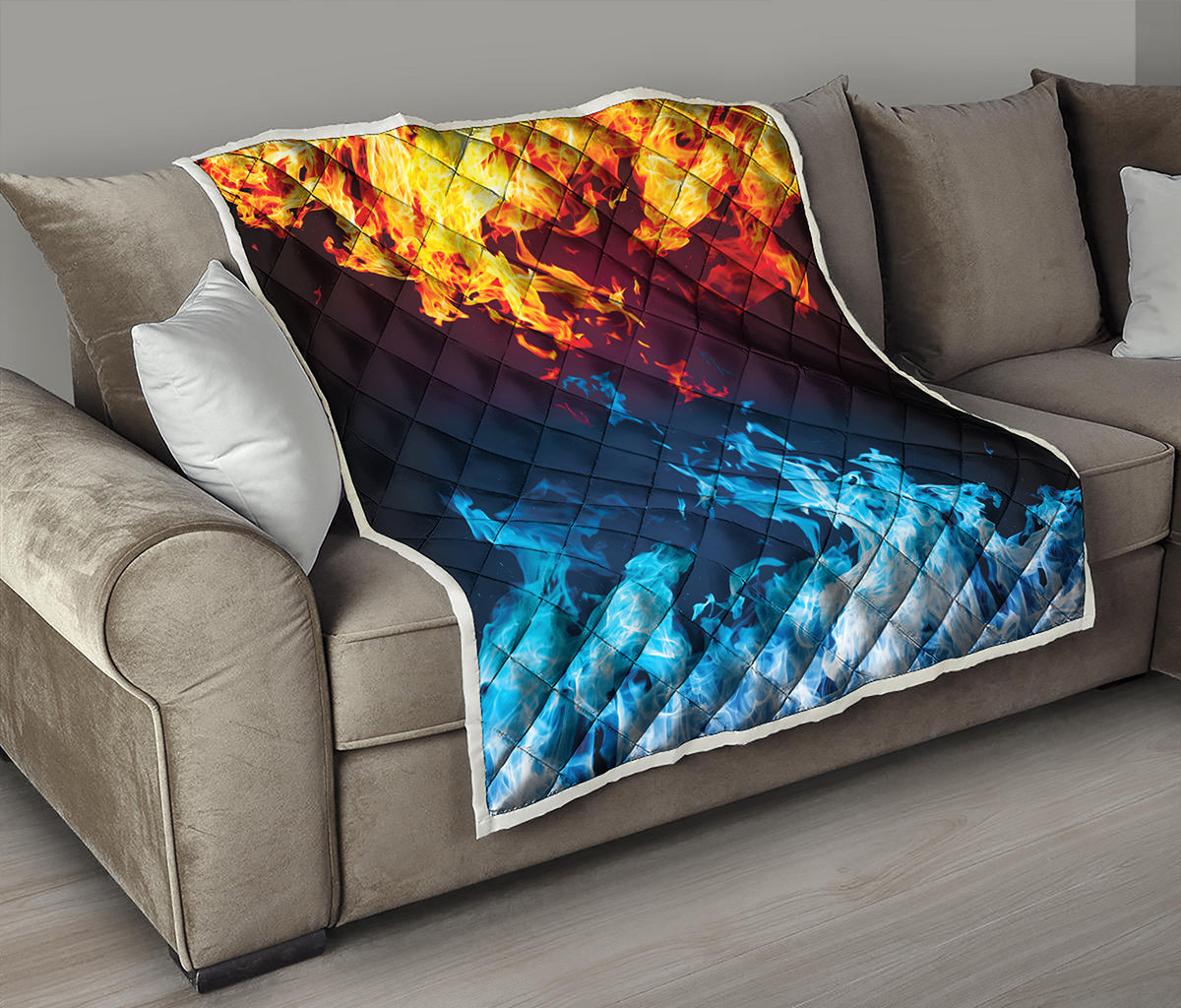 Red And Blue Fire Print Quilt