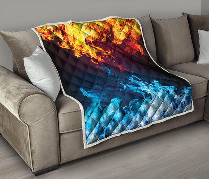 Red And Blue Fire Print Quilt