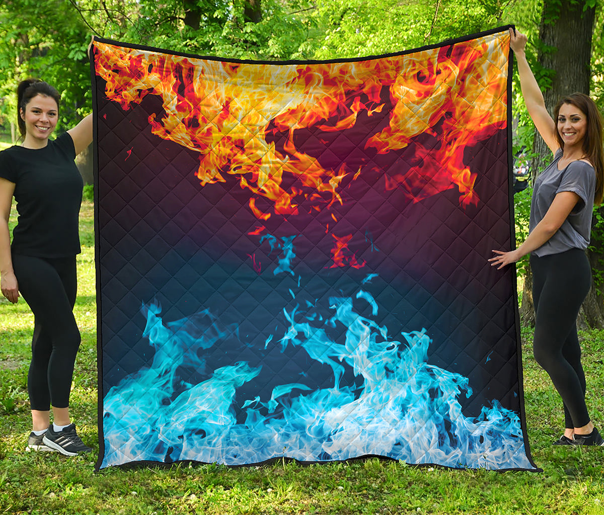 Red And Blue Fire Print Quilt