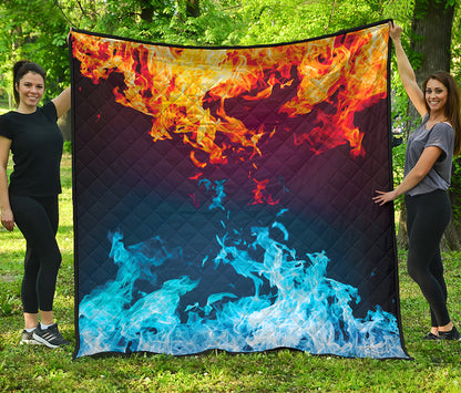 Red And Blue Fire Print Quilt