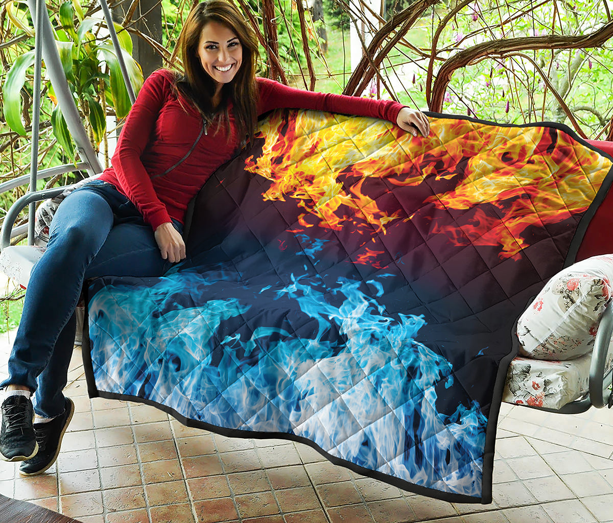 Red And Blue Fire Print Quilt