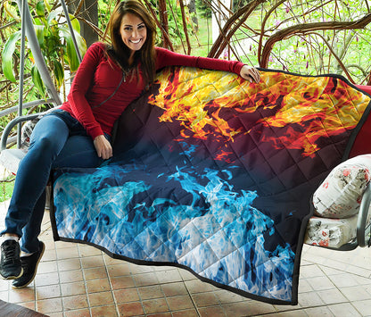 Red And Blue Fire Print Quilt