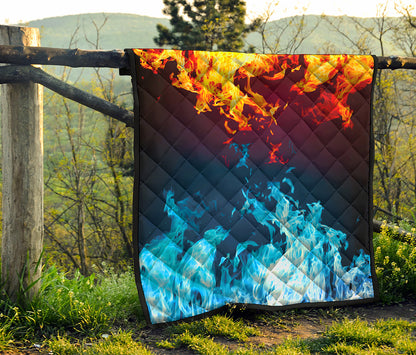 Red And Blue Fire Print Quilt