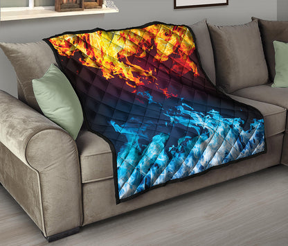 Red And Blue Fire Print Quilt