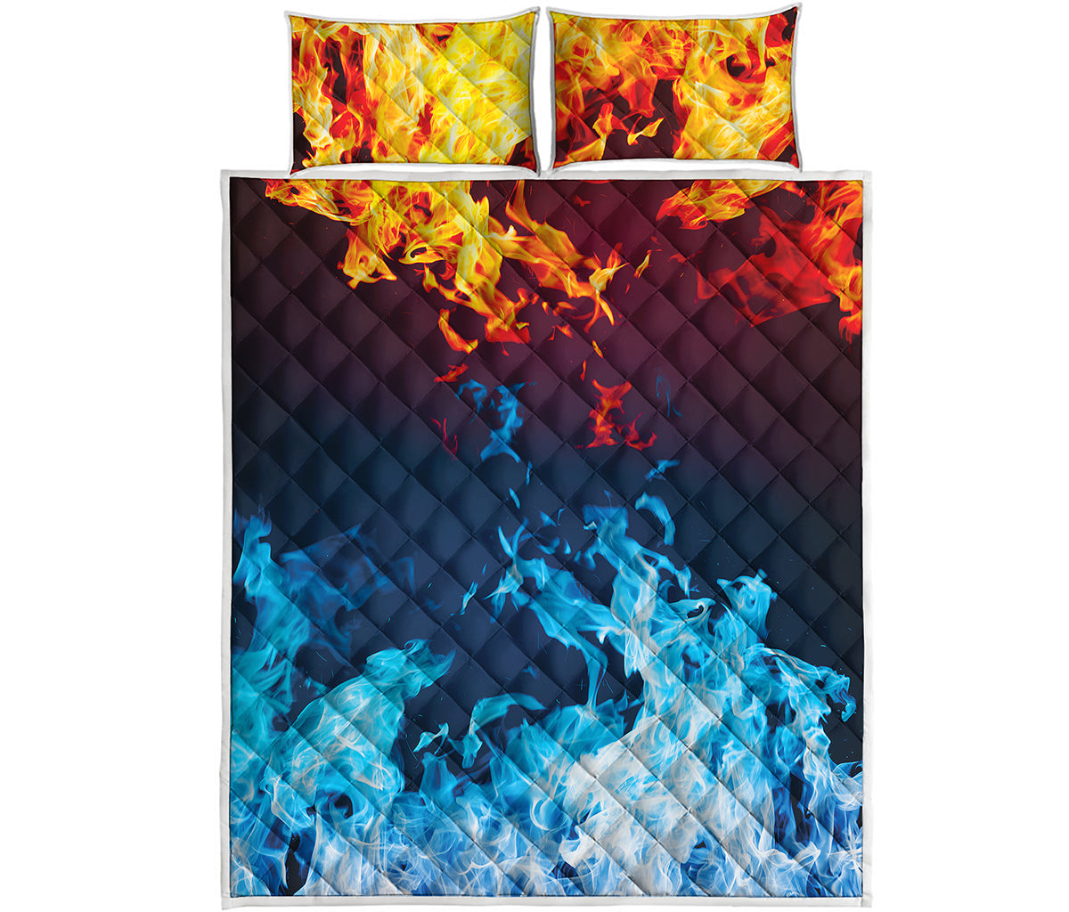 Red And Blue Fire Print Quilt Bed Set