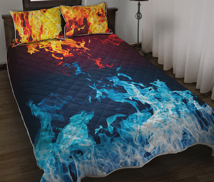 Red And Blue Fire Print Quilt Bed Set