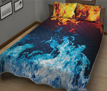 Red And Blue Fire Print Quilt Bed Set