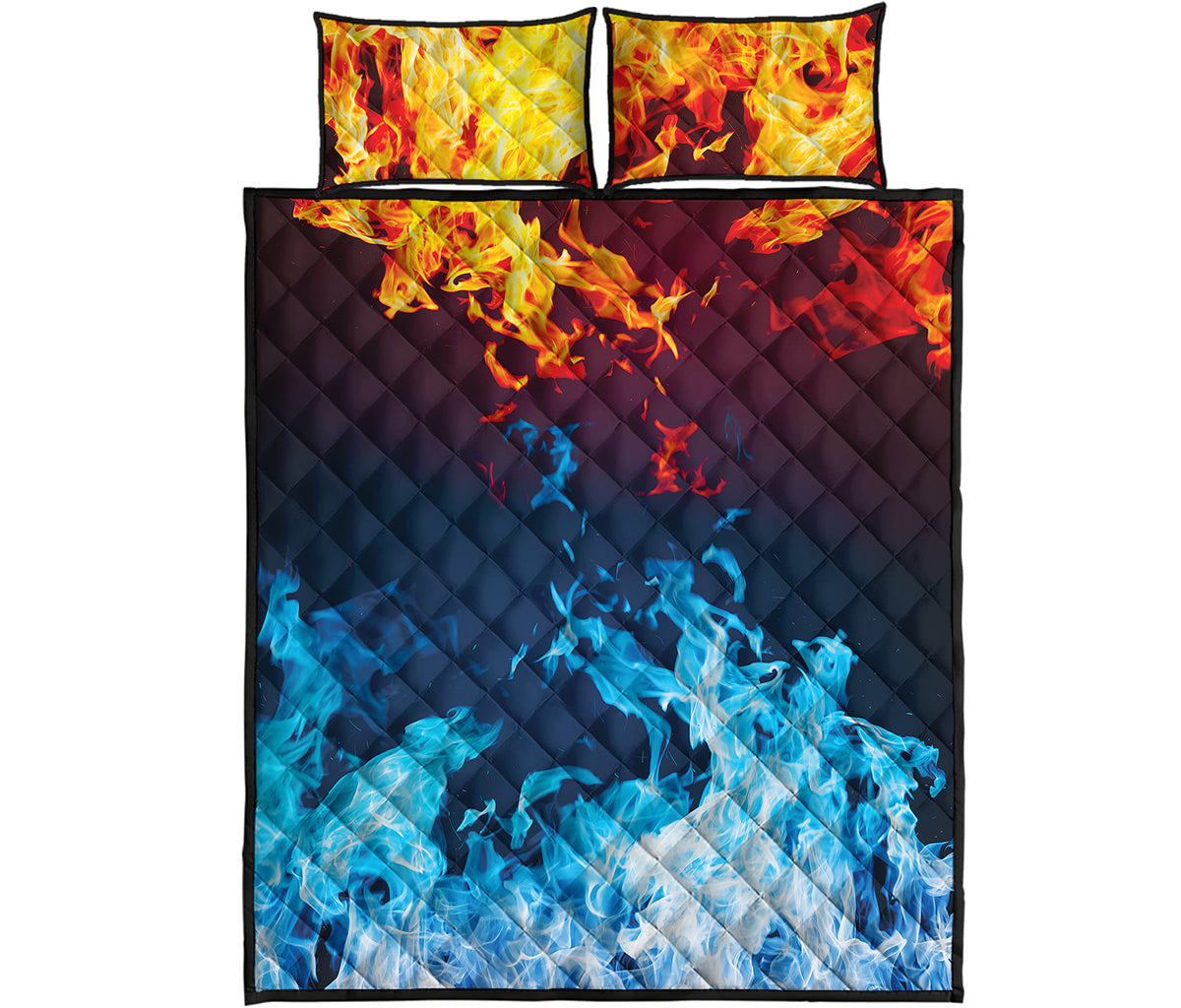 Red And Blue Fire Print Quilt Bed Set