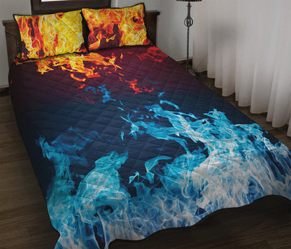 Red And Blue Fire Print Quilt Bed Set