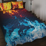 Red And Blue Fire Print Quilt Bed Set