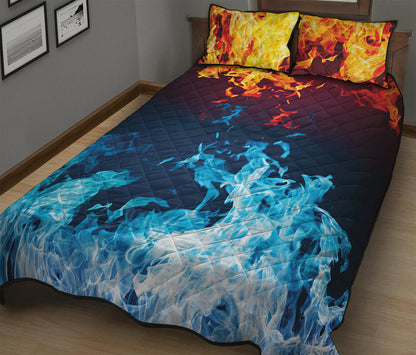 Red And Blue Fire Print Quilt Bed Set