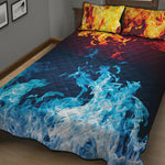 Red And Blue Fire Print Quilt Bed Set