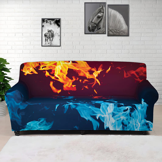 Red And Blue Fire Print Sofa Cover