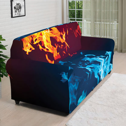 Red And Blue Fire Print Sofa Cover
