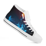 Red And Blue Fire Print White High Top Shoes