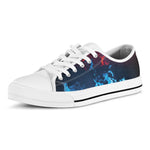 Red And Blue Fire Print White Low Top Shoes